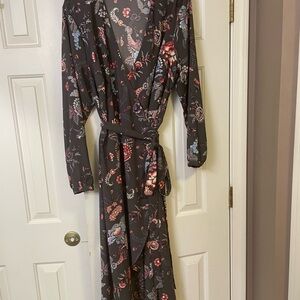 LOFT grey wrap dress with Floral Pattern and Tie Waist